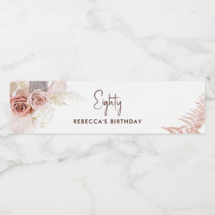 Bloemen 80e Verjaardagsfeest Pampas Grass Waterfles Etiket