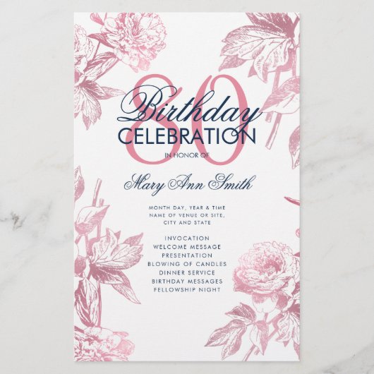 Bloemen 80e Verjaardagsprogramma Roos Goud Menu (Voorkant)