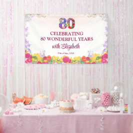 Bloemen 80ste verjaardag banner 80 jaar elegant