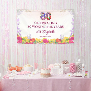 Bloemen 80ste verjaardag banner 80 jaar elegant