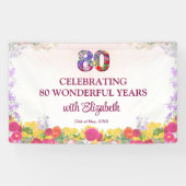Bloemen 80ste verjaardag banner 80 jaar elegant (Horizontaal)