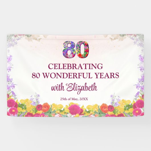 Bloemen 80ste verjaardag banner 80 jaar elegant (Horizontaal)