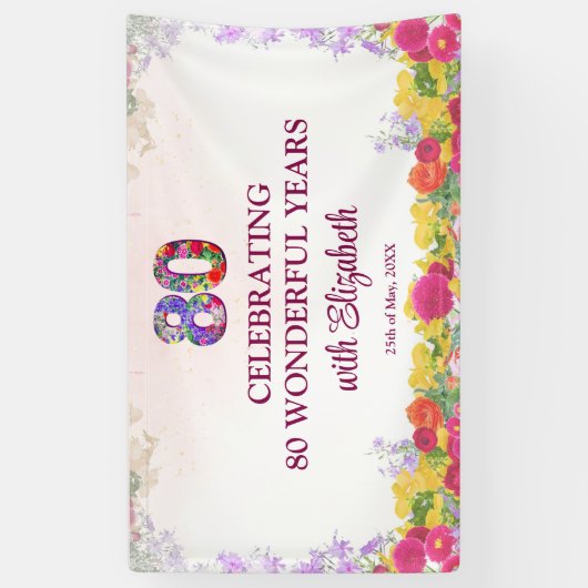 Bloemen 80ste verjaardag banner 80 jaar elegant (Verticaal)