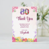 Bloemen 80ste verjaardag bedankkaart 80 bloem chic (Staand voorkant)
