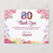Bloemen 80ste verjaardag bedankkaart 80 bloem chic briefkaart (Voorkant)