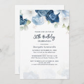 Bloemen 80ste verjaardag Dusty Blue Script Party Kaart (Voorkant / Achterkant)