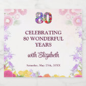 Bloemen 80ste verjaardag fles 80 jaar feest sparkling wijnetiket (Enkel label)