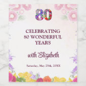 Bloemen 80ste verjaardag fles 80 jaar feest wijn etiket (Enkel label)