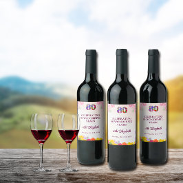 Bloemen 80ste verjaardag fles 80 jaar feest wijn etiket