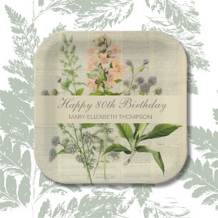 bloemen 80ste verjaardag papieren bordje