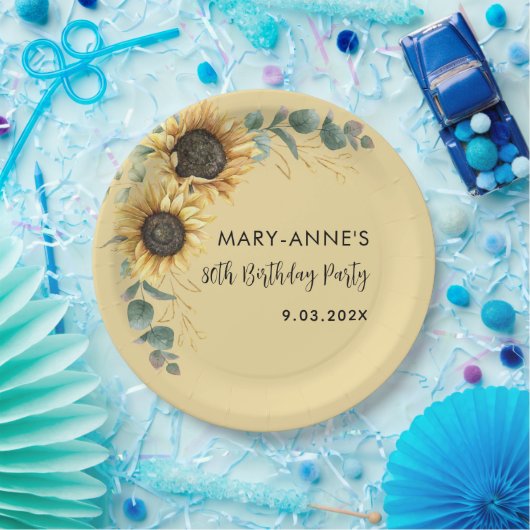 Bloemen 80ste Verjaardag Party Zonnebloem Papieren Bordje (Feest)