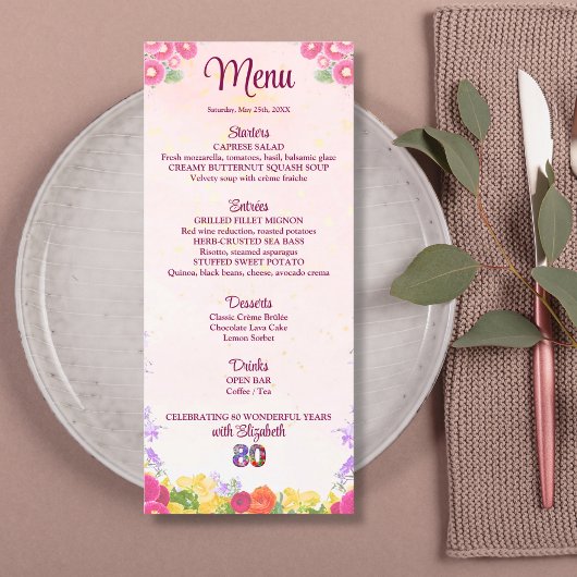 Bloemen 80ste verjaardag - Pastel Elegant 80 jaar Menu