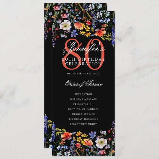 Bloemen 80ste verjaardag programma Dank u zwart (Voorkant / Achterkant)