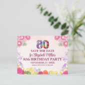Bloemen 80ste verjaardag save the date - pastel 80 aankondigingskaart (Staand voorkant)