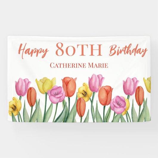 Bloemen 80ste verjaardag spandoek (Horizontaal)