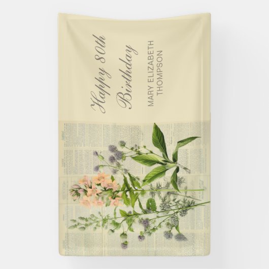  bloemen 80ste verjaardag spandoek (Verticaal)