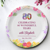 Bloemen 80ste verjaardagsfeest 80 jaar bloempatroo papieren bordje