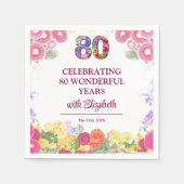 Bloemen 80ste verjaardagsfeest 80 jaar bloempatroo servet (Voorkant)