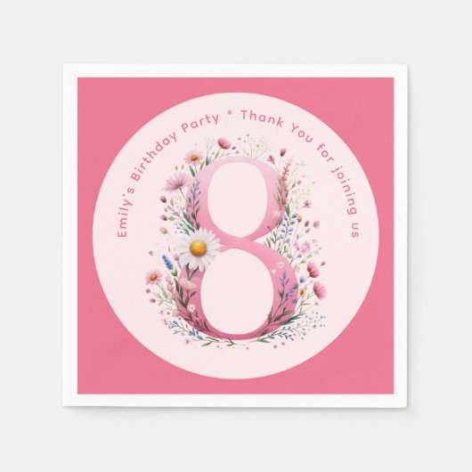 Bloemen 8e verjaardag Custom Acht Fairy Prinses Servet (Voorkant)