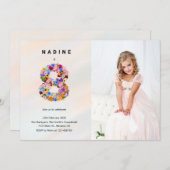 Bloemen 8e Verjaardag Uitnodiging Spring Moderne S (Voorkant / Achterkant)