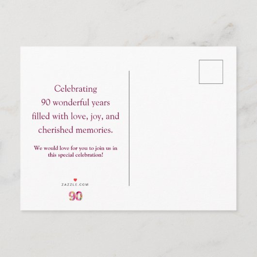 Bloemen 90e verjaardag Save the Date, Elegant 90 Aankondigingskaart (Achterkant)