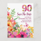 Bloemen 90e verjaardag Save the Date, Elegant 90 Aankondigingskaart (Voorkant)