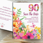 Bloemen 90e verjaardag Save the Date, Elegant 90 Aankondigingskaart