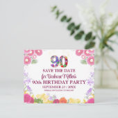 Bloemen 90e verjaardag save the date, elegante 90 aankondigingskaart (Staand voorkant)