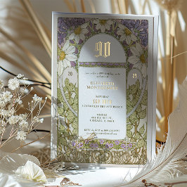  Bloemen 90e Verjaardagsfeestje Folie Accenten Folie Uitnodiging