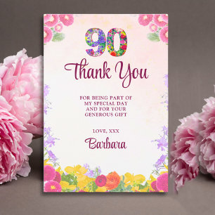 Bloemen 90ste verjaardag - Elegante pastel 90 jaar Bedankkaart