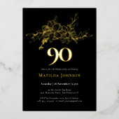 Bloemen 90ste verjaardag Gold Foil Uitnodiging (Voorkant)