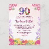 Bloemen 90ste verjaardag uitnodiging, elegant 90 j briefkaart (Voorkant)