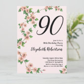 Bloemen 90ste verjaardag uitnodiging in Blush Pink (Staand voorkant)
