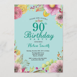 Bloemen 90ste Verjaardag Uitnodiging voor Vrouwen