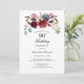 Bloemen 90ste verjaardag Waterverf Bloom Party Kaart (Staand voorkant)