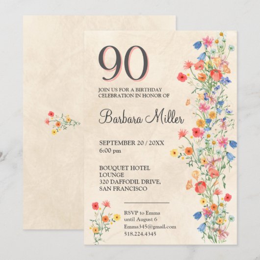 Bloemen 90ste verjaardag - Wildflowers 90 Years Pa Kaart (Voorkant / Achterkant)