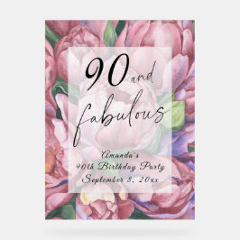  Bloemen 90ste Verjaardagsfeest Acryl Bord