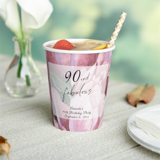  Bloemen 90ste Verjaardagsfeest Papieren Bekers (Insitu)