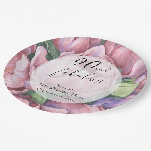 Bloemen 90ste Verjaardagsfeest Papieren Bordje (Gekanteld)