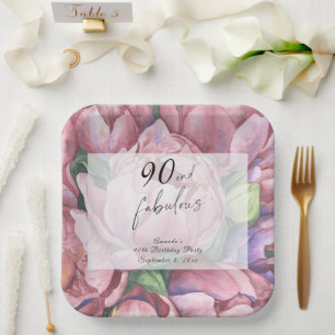 Bloemen 90ste Verjaardagsfeest Papieren Bordje
