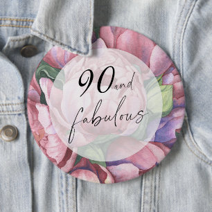 Bloemen 90ste Verjaardagsfeest Ronde Button 6,0 Cm