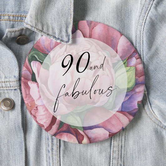 Bloemen 90ste Verjaardagsfeest Ronde Button 6,0 Cm (In situ)