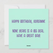 Bloemen 9e verjaardag aangepaste tekst roze feestdagenkaart (Achterkant)