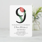 Bloemen 9e verjaardag met uitnodiging voor aangepa (Staand voorkant)