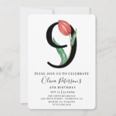 Bloemen 9e verjaardag met uitnodiging voor aangepa (Voorkant)