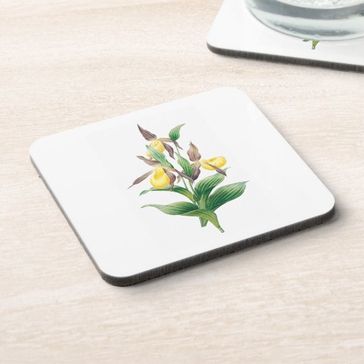 Bloemen: A011 Yellow Lady Slipper - Bier Onderzetter (Linkerzijde)