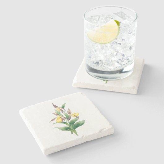 Bloemen: A011 Yellow Lady Slipper - Stenen Onderzetter (Zijkant)