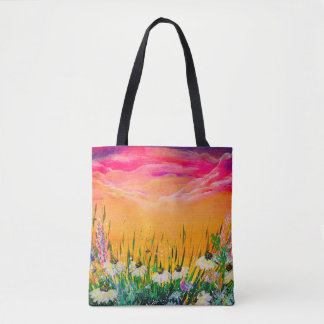 Bloemen aan het strand bedrukte canvas tas