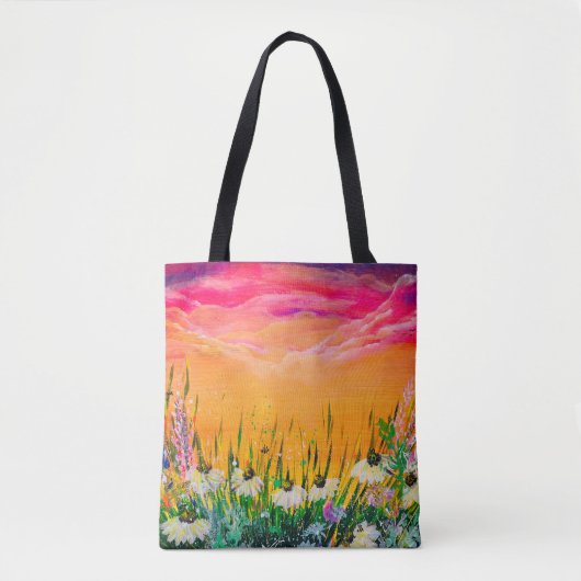 Bloemen aan het strand bedrukte canvas tas (Voorkant)