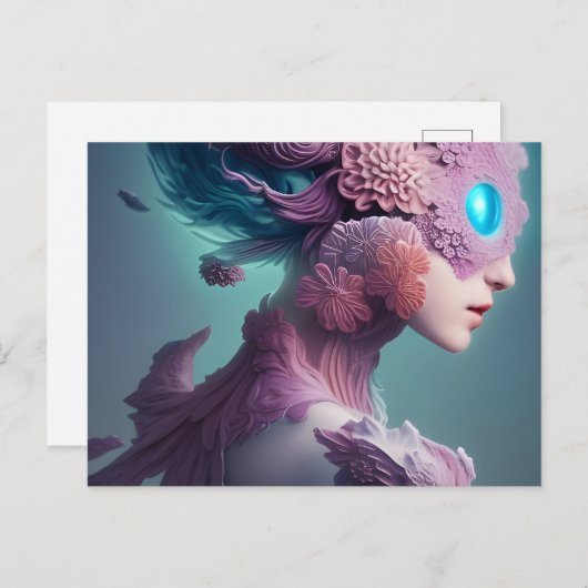 Bloemen aangedreven vrouw met gloeiend oog briefkaart (Voorkant / Achterkant)